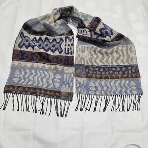 Women's Wool Blend 60" Winter Scarf Boho Blue/Grey Made in Italy PARIS SPORTCLUB